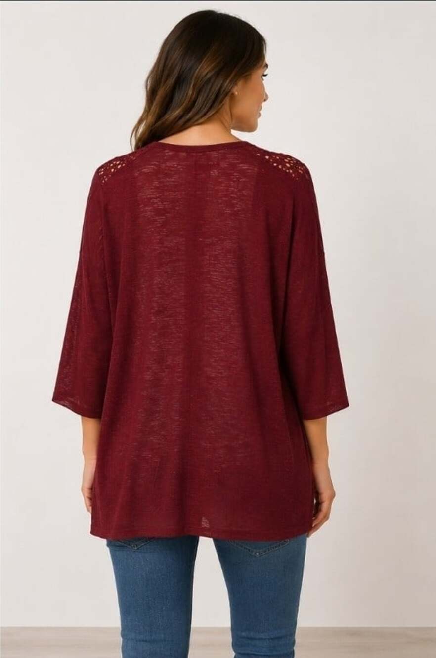 Luxe Addition Women’s Maroon Open Front Lace Knit Cardigan Medium NWT L300 - Picture 2 of 8